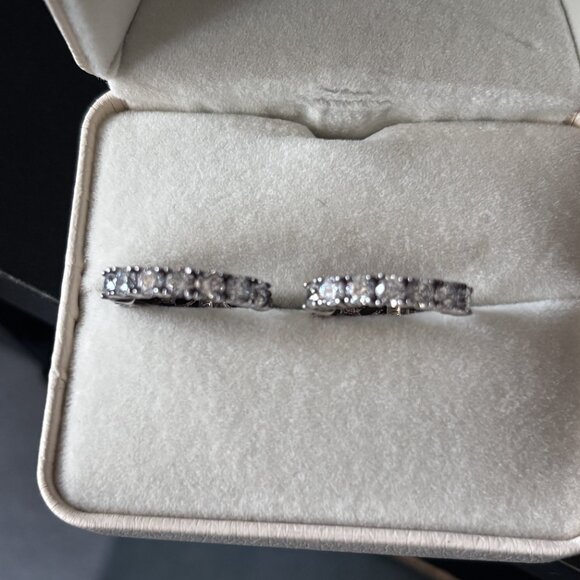 Sterling Silver CZ Hoop Earrings 925 DQ Sparkle Hinged - Picture 5 of 5